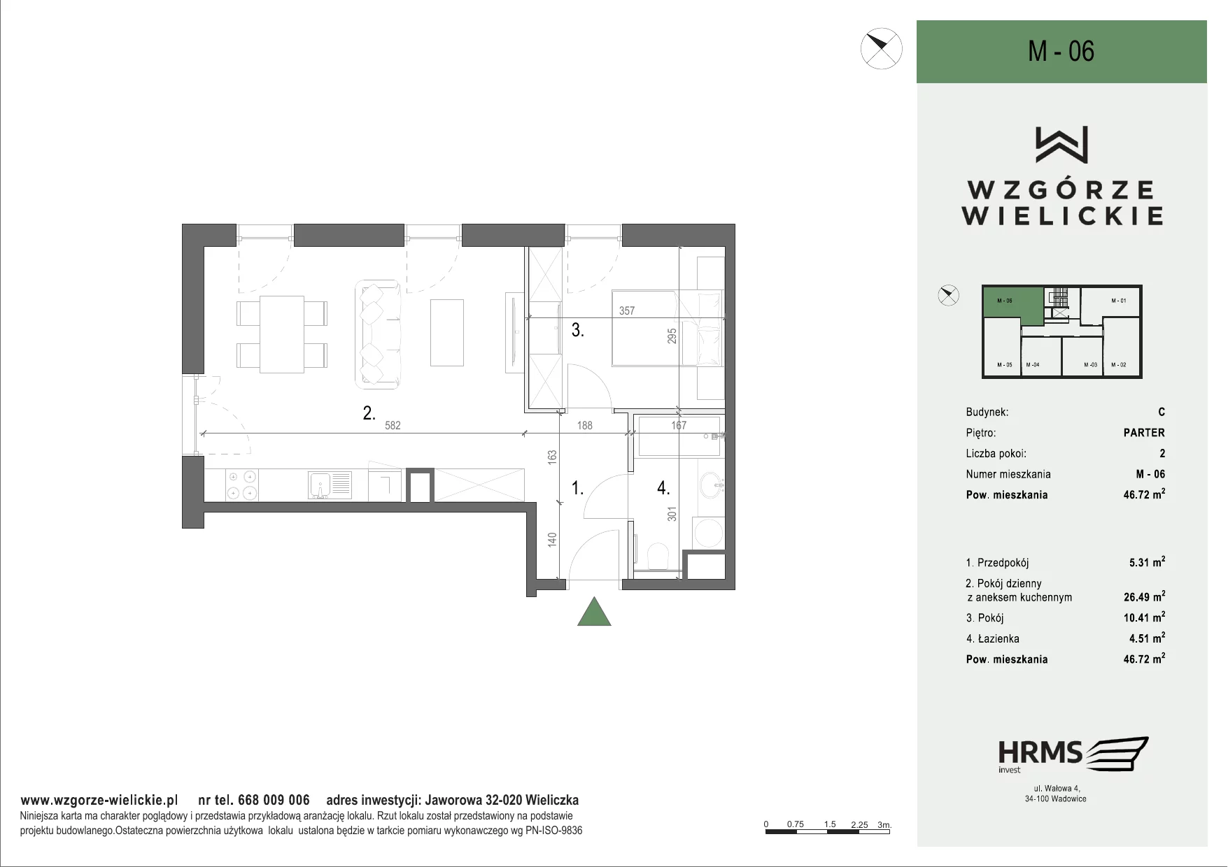 Mieszkanie 46,72 m², parter, oferta nr M-C06, Osiedle Wzgórze Wielickie, Wieliczka, ul. Jaworowa